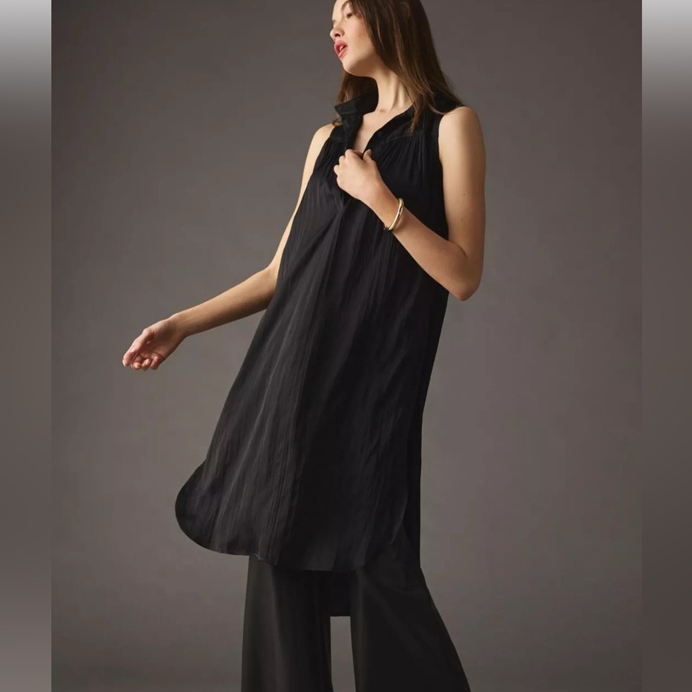 Anthropologie Black Sleeveless Button-Down Dress